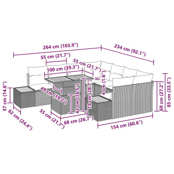 vidaXL Σετ Καναπέ Κήπου με αποθήκευση 9 pcs Μαύρο Πολυ ράταν