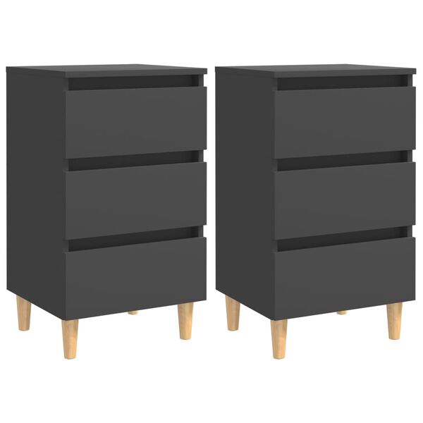 vidaXL Κομοδίνα 2 τεμ. Γκρι 40 x 35 x 69 εκ. με Μασίφ Ξύλινα Πόδια