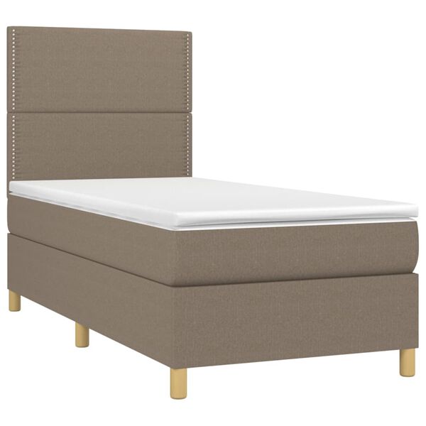 vidaXL Κρεβάτι Boxspring με Στρώμα & LED Taupe 90x200 εκ. Υφασμάτινο