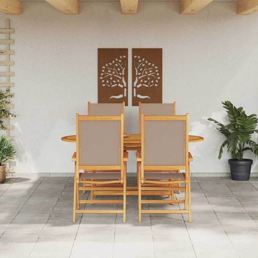 vidaXL Σέτ φαγητού για κήπο Πτυσσόμενος 5 pcs Taupe Μασίφ ξύλο ακακίας