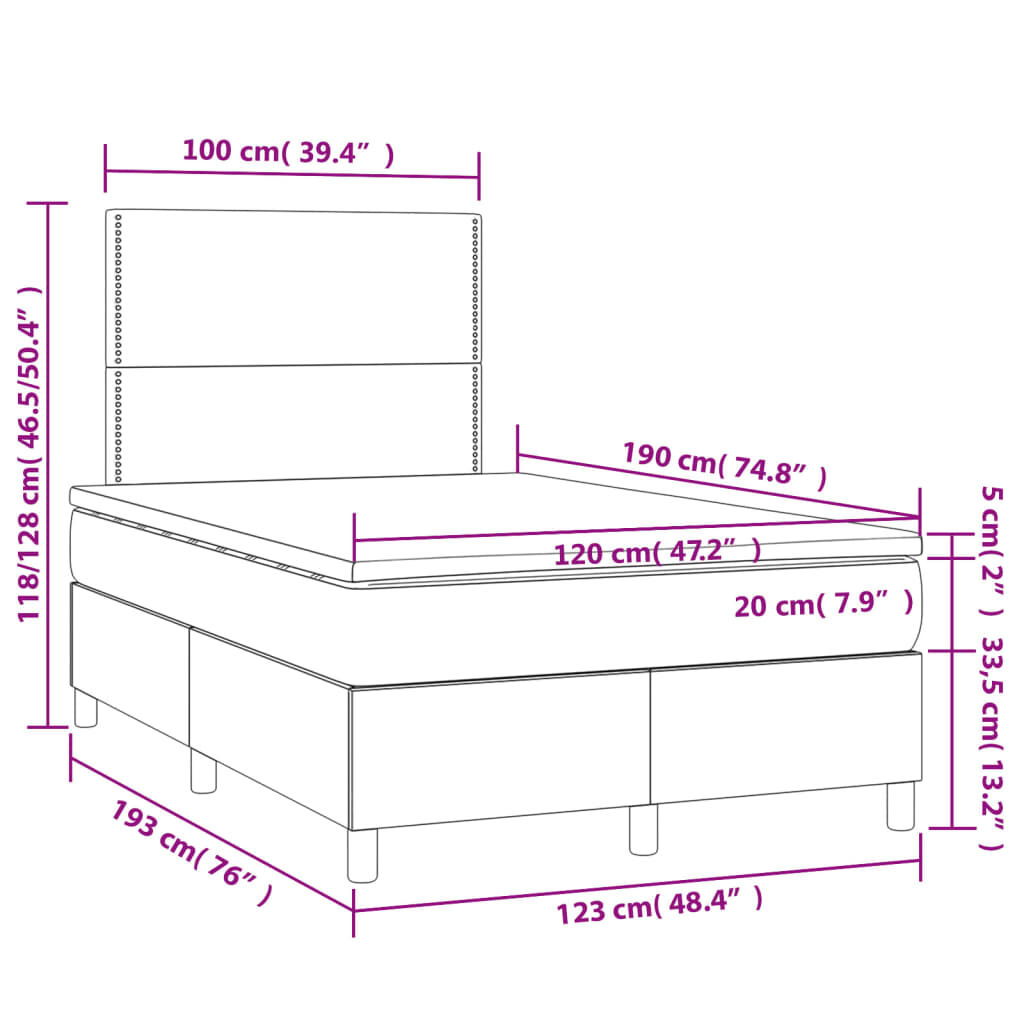 vidaXL Κρεβάτι Boxspring με Στρώμα Καπουτσίνο 120x190εκ.από Συνθ.Δέρμα