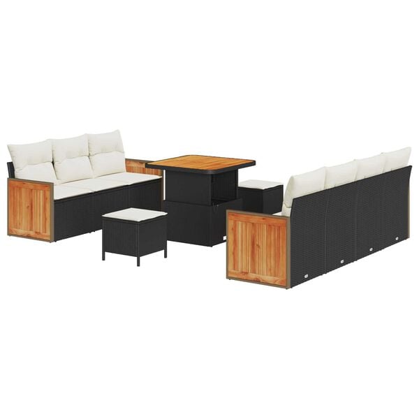 vidaXL Σετ Καναπέ Κήπου 10 pcs Μαύρο και κρεμ 80 x 80 x 71 cm