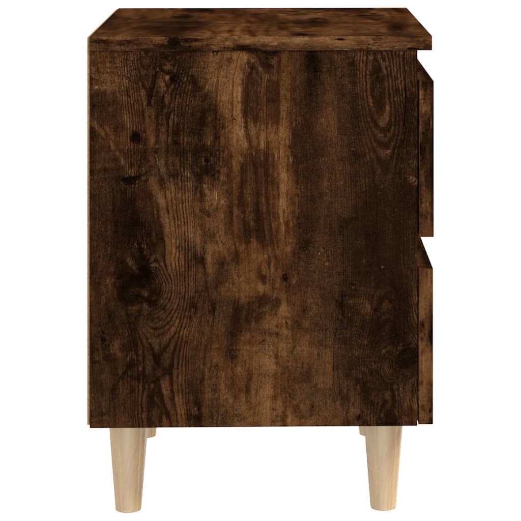 vidaXL Κομοδίνα 2 τεμ. Καπνιστή Δρυς 40x35x50εκ. Μασίφ Ξύλινα Πόδια