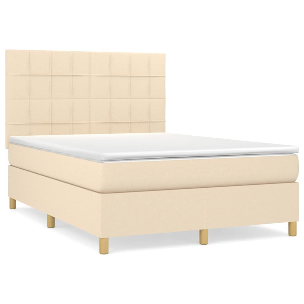vidaXL Κρεβάτι Boxspring με Στρώμα Κρεμ 140x190 εκ. Υφασμάτινο