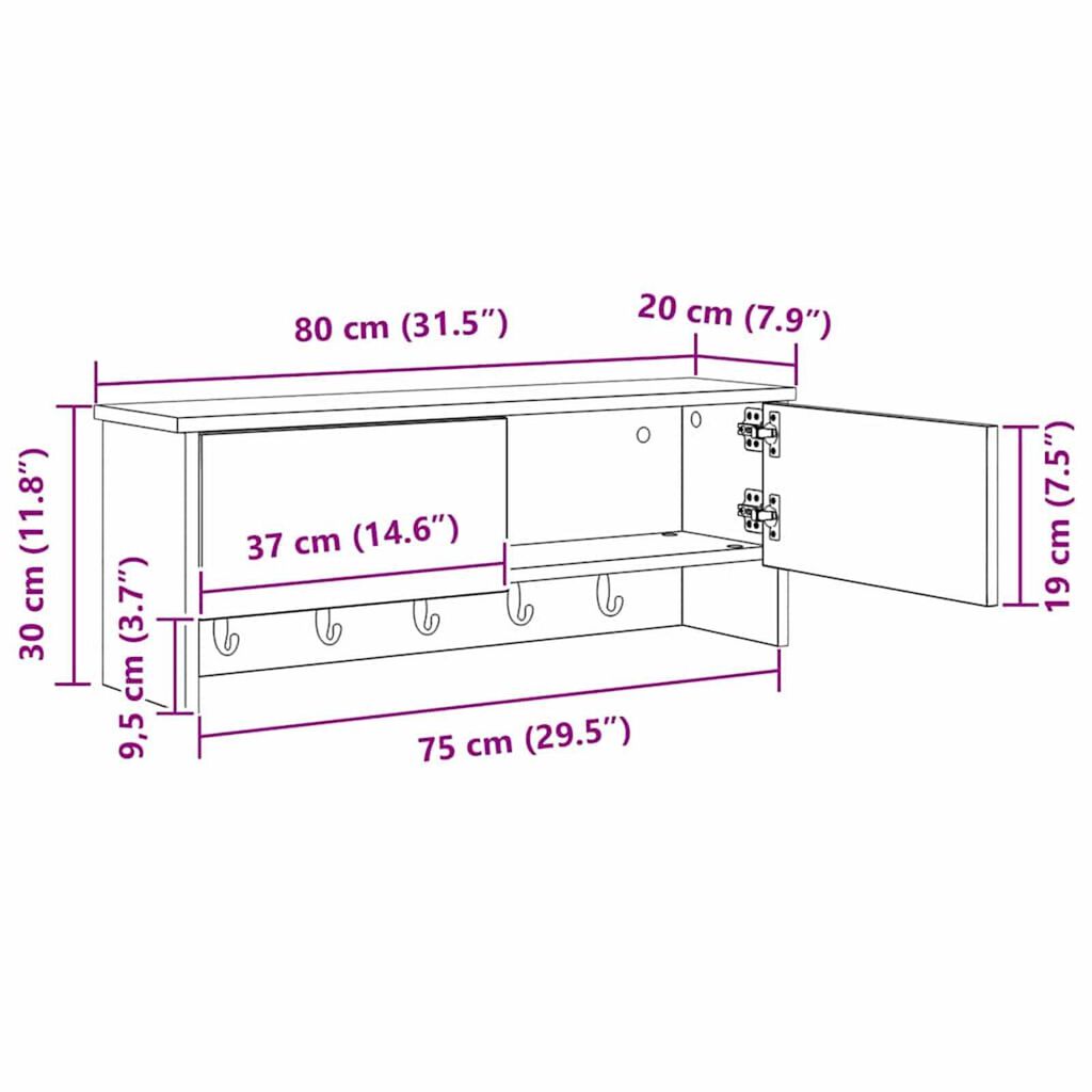 vidaXL Τοίχου Κρεμάστρα Γκρι sonoma 80 x 20 x 30 cm Επεξεργασμένο ξύλο