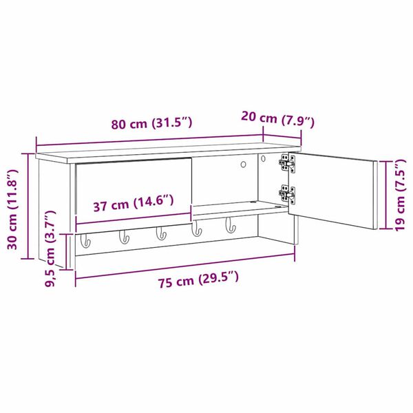 vidaXL Τοίχου Κρεμάστρα Γκρι sonoma 80 x 20 x 30 cm Επεξεργασμένο ξύλο