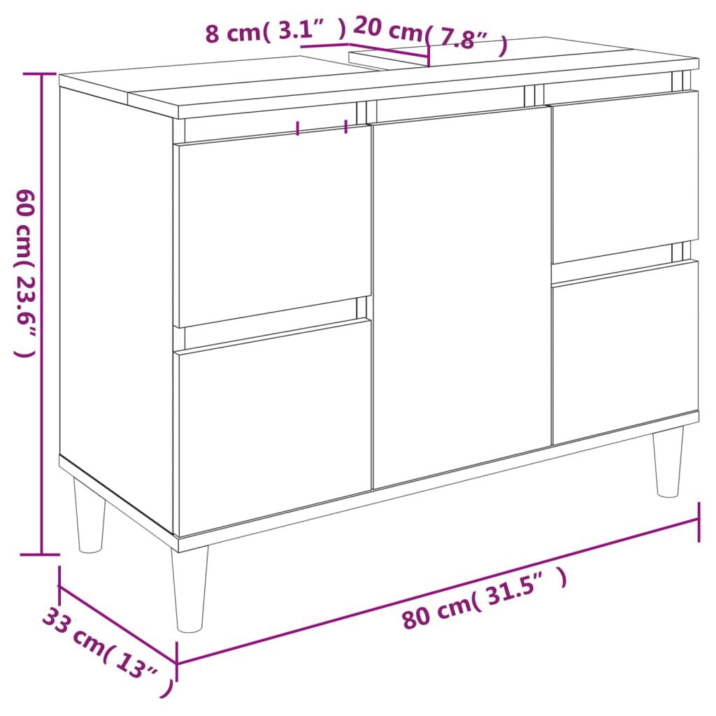 vidaXL Ντουλάπι Νιπτήρα Λευκό 80 x 33 x 60 εκ. από Επεξεργασμένο Ξύλο