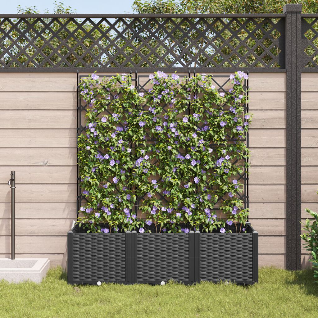 vidaXL Γλάστρα Κήπου με Τρέλλις 3 τμχ Μαύρη 120x40x143 εκ.