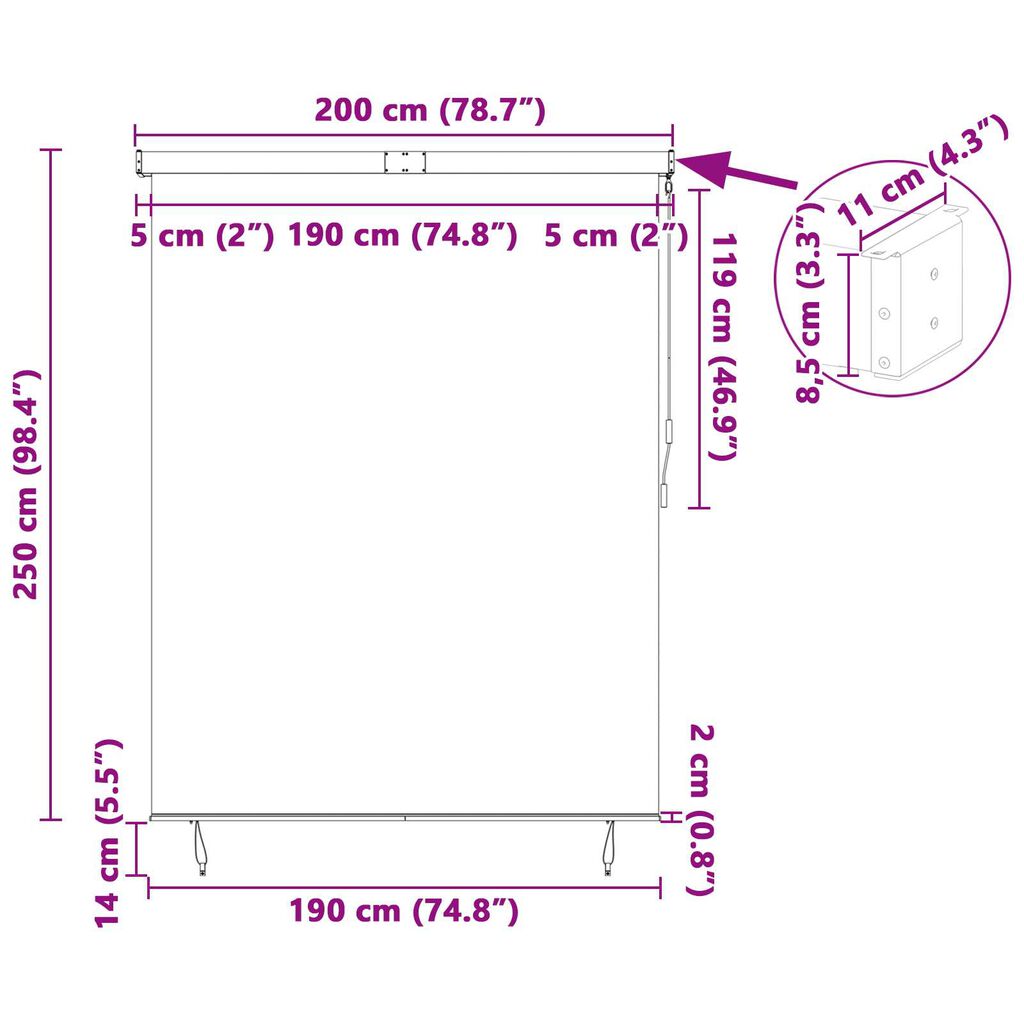 vidaXL Εξωτερικό ρολό Ριγέ Ρυθμιζόμενος Κρεμ 200 x 250 εκ. ύφασμα