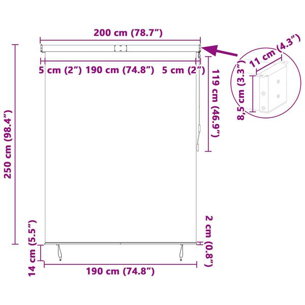 vidaXL Εξωτερικό ρολό Ριγέ Ρυθμιζόμενος Κρεμ 200 x 250 εκ. ύφασμα