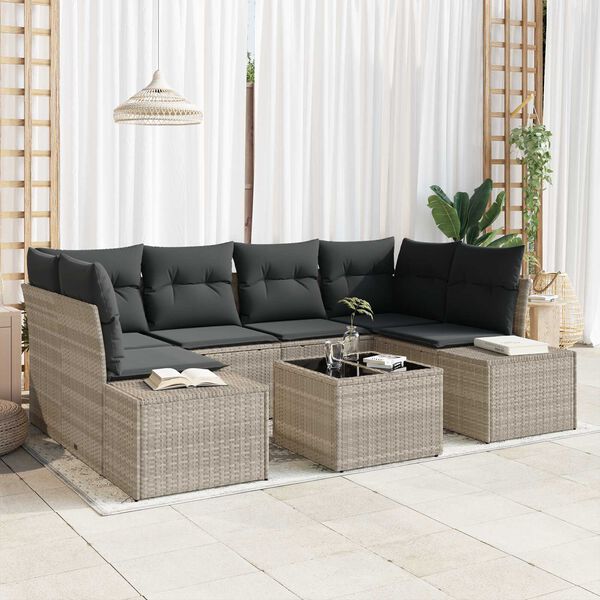 vidaXL Σετ Καναπέ Κήπου 7 pcs Ανοιχτό γκρι Πολυ ράταν