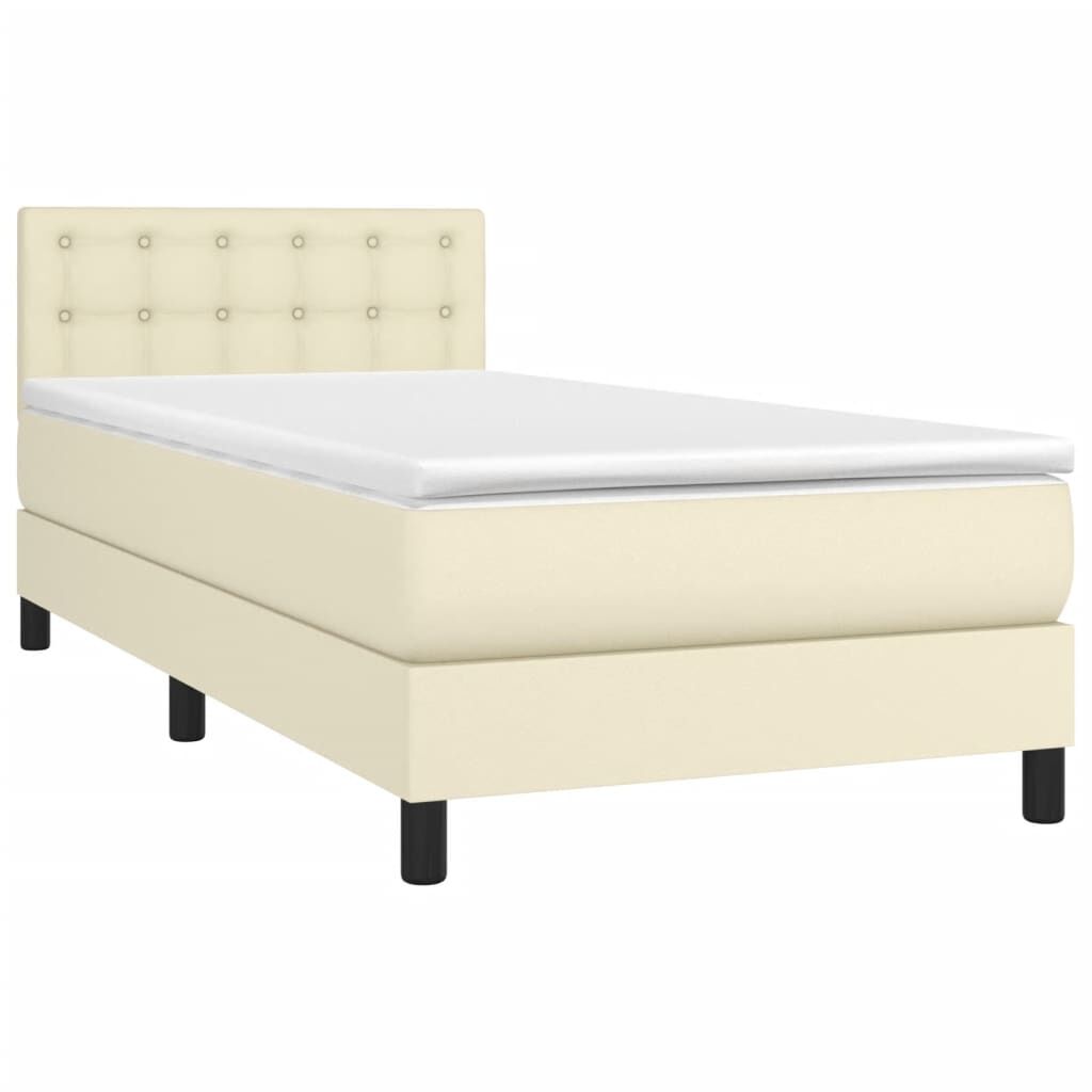 vidaXL Κρεβάτι Boxspring με Στρώμα Κρεμ 90x200 εκ. από Συνθετικό Δέρμα