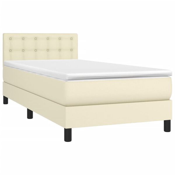 vidaXL Κρεβάτι Boxspring με Στρώμα Κρεμ 90x200 εκ. από Συνθετικό Δέρμα