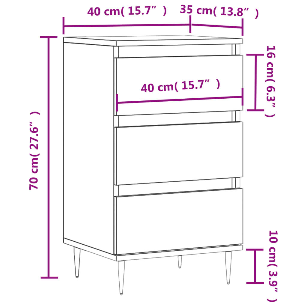 vidaXL Κομοδίνο Γκρι Σκυροδεμ. 40 x 35 x 70 εκ. από Επεξεργασμένο Ξύλο