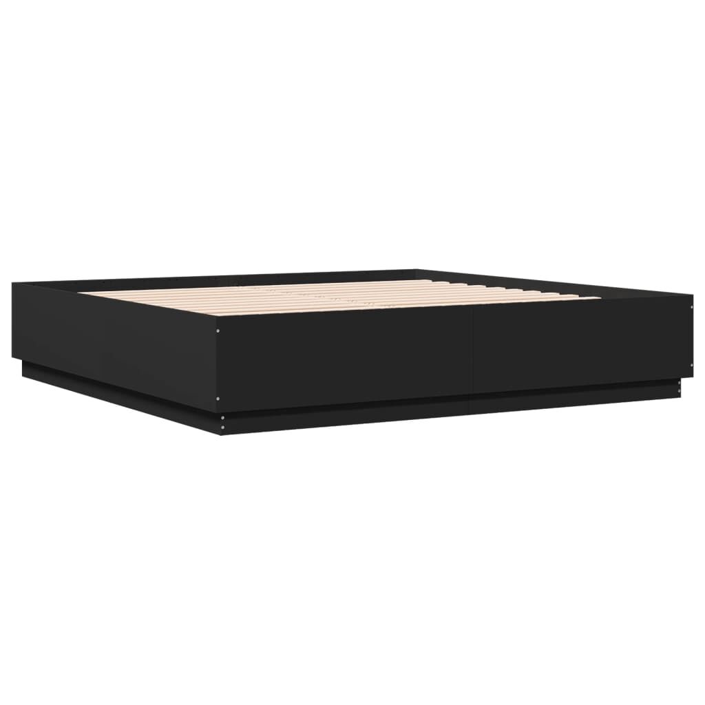 vidaXL Πλαίσιο Κρεβατιού με LED Μαύρο 180 x 200 εκ. Επεξ. Ξύλο