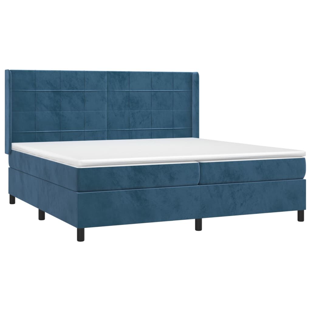 vidaXL Κρεβάτι Boxspring με Στρώμα & LED Σκ. Μπλε 200x200εκ. Βελούδινο