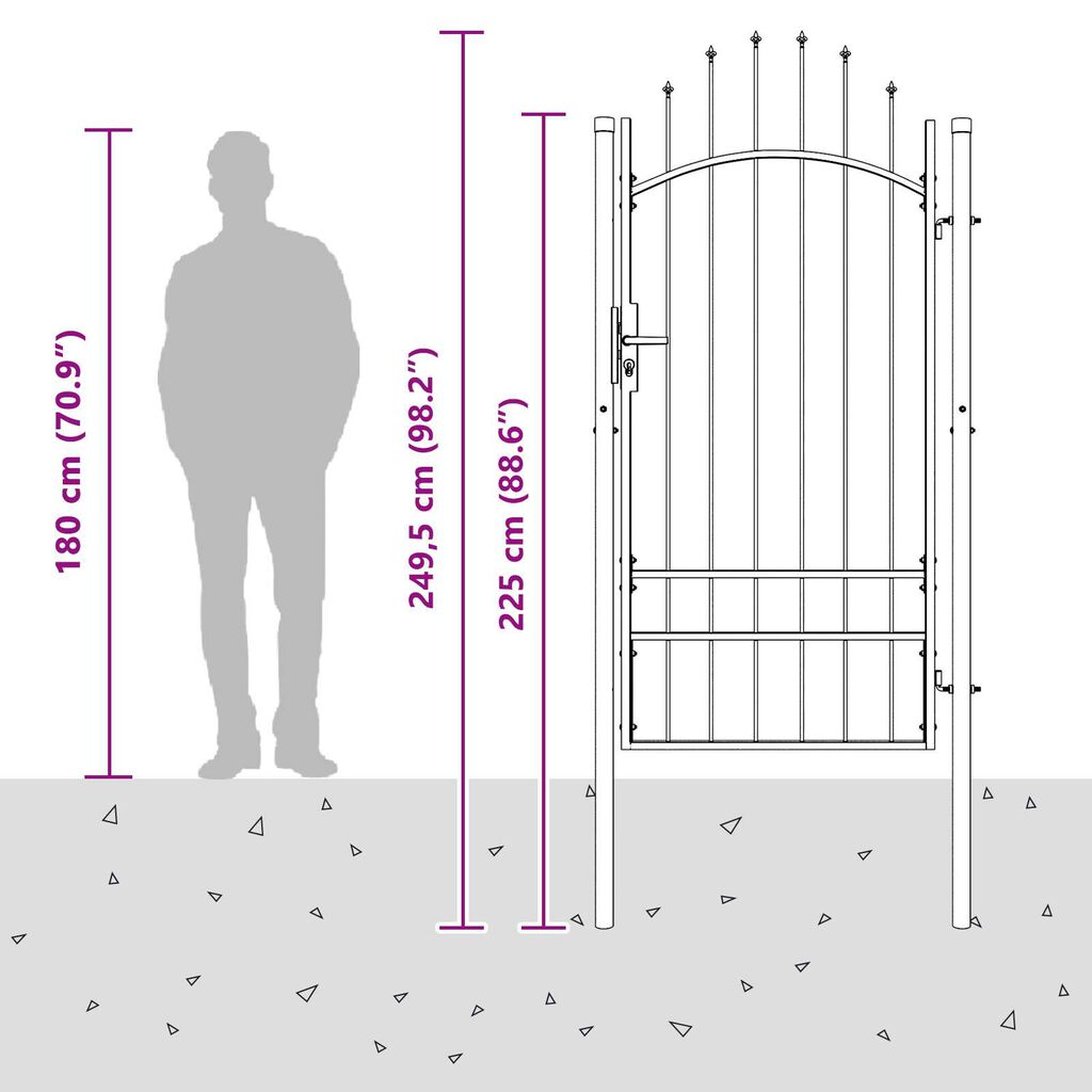 vidaXL Πύλη Κήπου με κλειδαριά Γκρι 200 x 100 cm 100 x 200 cm Ατσάλι