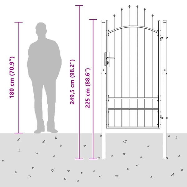 vidaXL Πύλη Κήπου με κλειδαριά Γκρι 200 x 100 cm 100 x 200 cm Ατσάλι