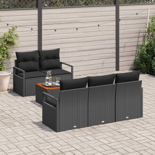 vidaXL Σετ Καναπέ Κήπου με μαξιλάρι 6 pcs Μαύρο Πολυ ράταν
