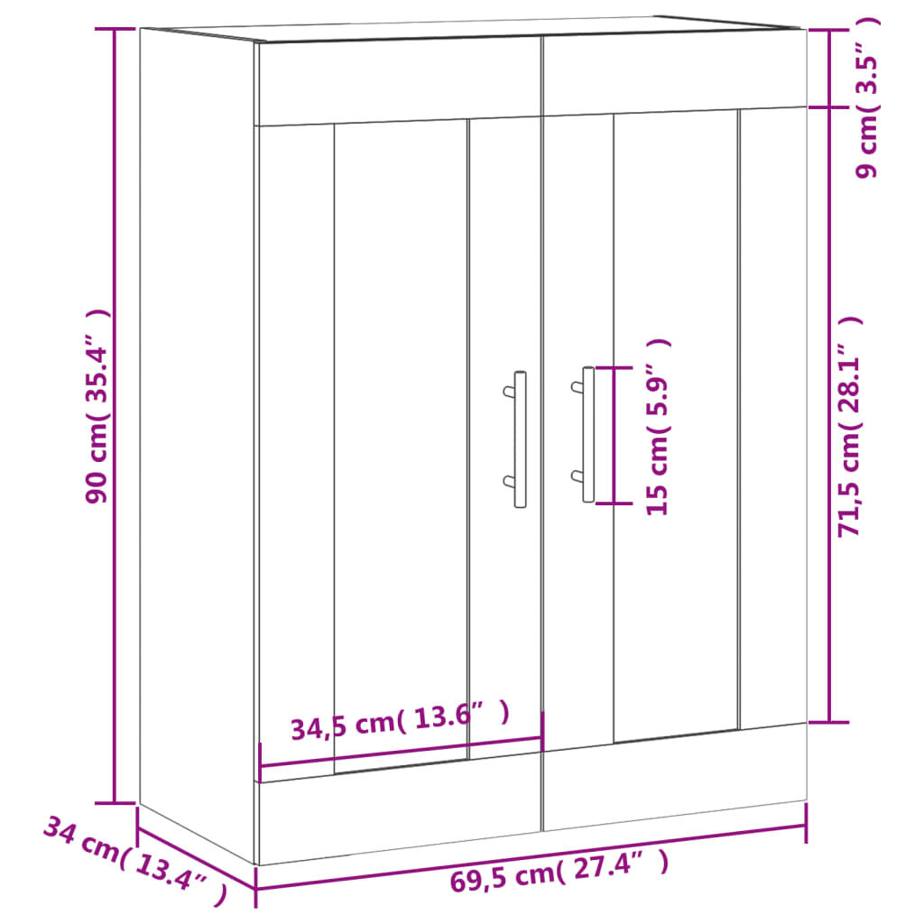 vidaXL Ντουλάπι Επιτοίχιο Γκρι Σκυροδεμ. 69,5x34x90 εκ. Επεξεργ. Ξύλο