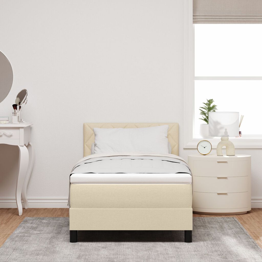 vidaXL Box Spring Bed με Στρώμα Κρέμα 90x200 εκ. Ύφασμα