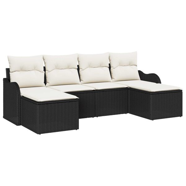 vidaXL Σετ Καναπέ Κήπου με μαξιλάρι 6 pcs Μαύρο Πολυ ράταν