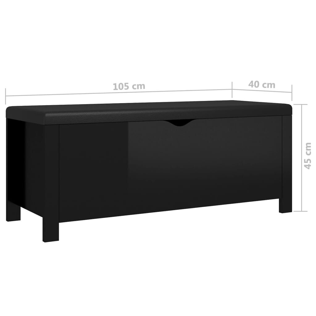 vidaXL Κουτί Αποθήκευσης Γυαλ. Μαύρο 105x40x45εκ Επεξ. Ξύλο & Μαξιλάρι