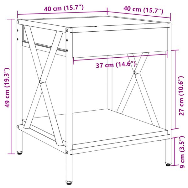 vidaXL Κομοδίνο Άπειρο Φως LED Γκρι Sonoma 40x40x49 εκ.
