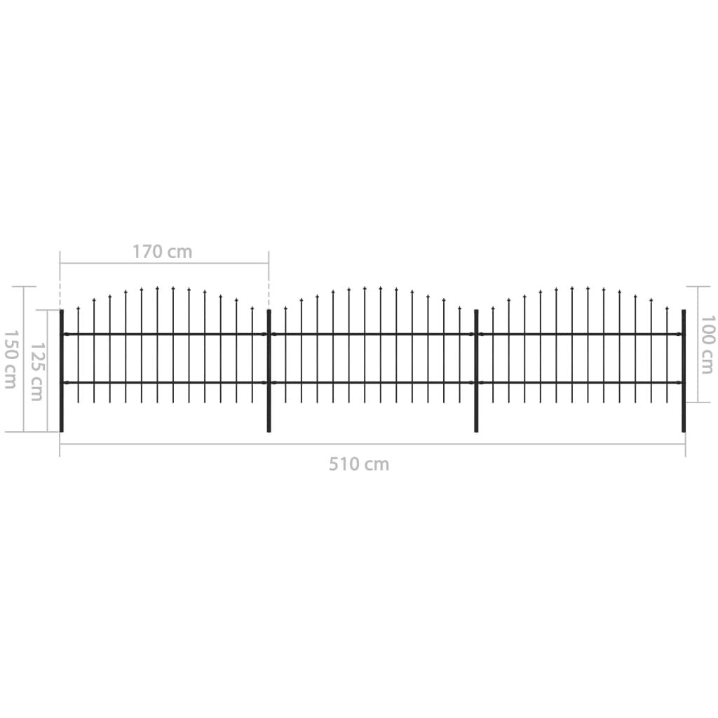 vidaXL Κάγκελα Περίφραξης με Λόγχες Μαύρα (0,75-1) x 5,1 μ. Ατσάλινα