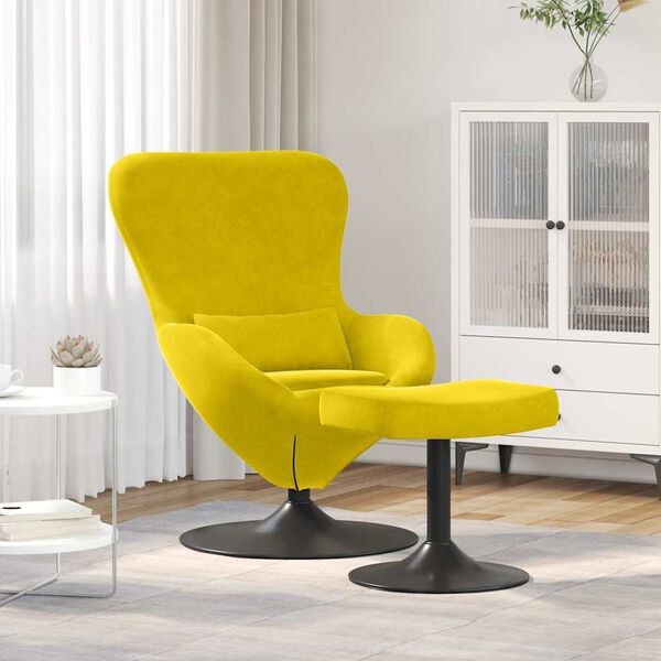vidaXL Αυγό Καρέκλα με Σκαμνί Κίτρινο 63 x 73 x 90 εκ Βελούδο