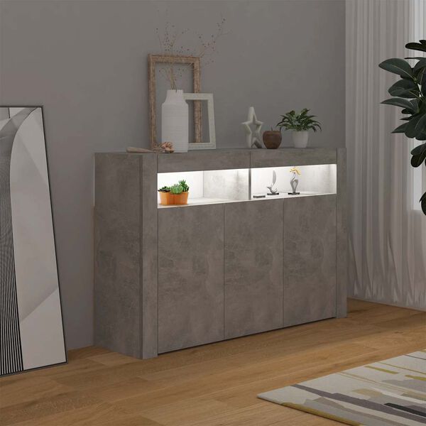 vidaXL Μπουφές με LED Γκρι Σκυροδέματος 115,5x30x75 εκ.