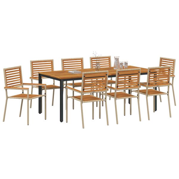 vidaXL Σέτ φαγητού για κήπο 9 pcs Μπεζ 200 x 100 x 75 cm