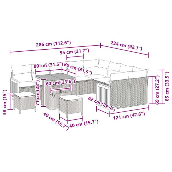 vidaXL Σετ Καναπέ Κήπου 12 pcs Μπεζ, Κρέμα 80 x 80 x 71 cm