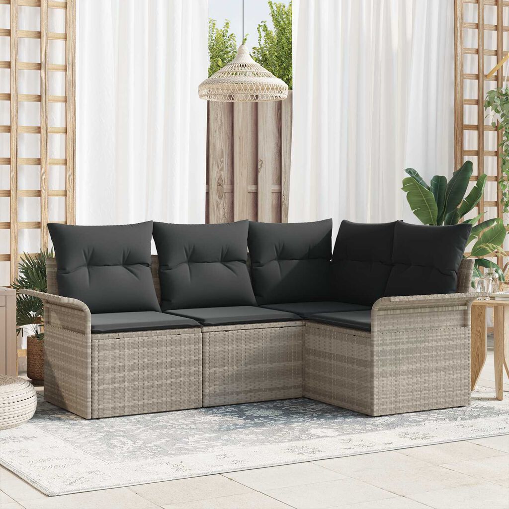 vidaXL Σετ Καναπέ Κήπου με μαξιλάρι 4 pcs Ανοιχτό γκρι Πολυ ράταν
