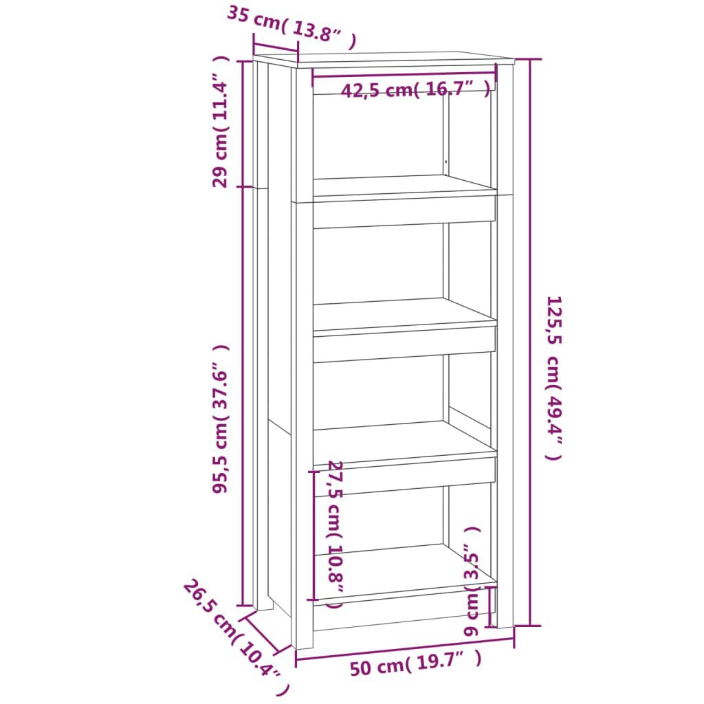 vidaXL Βιβλιοθήκη 50 x 35 x 125,5 εκ. από Μασίφ Ξύλο Πεύκου