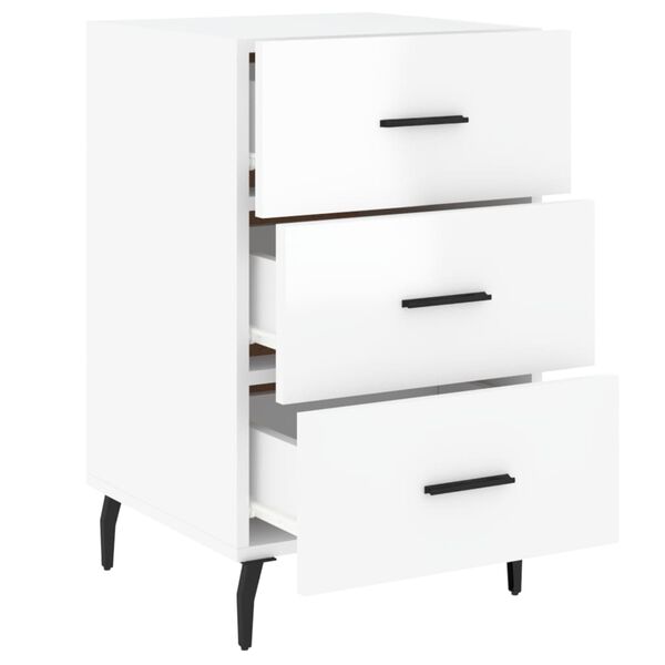 vidaXL Κομοδίνο Γυαλ. Λευκό 40 x 40 x 66 εκ. από Επεξεργασμένο Ξύλο