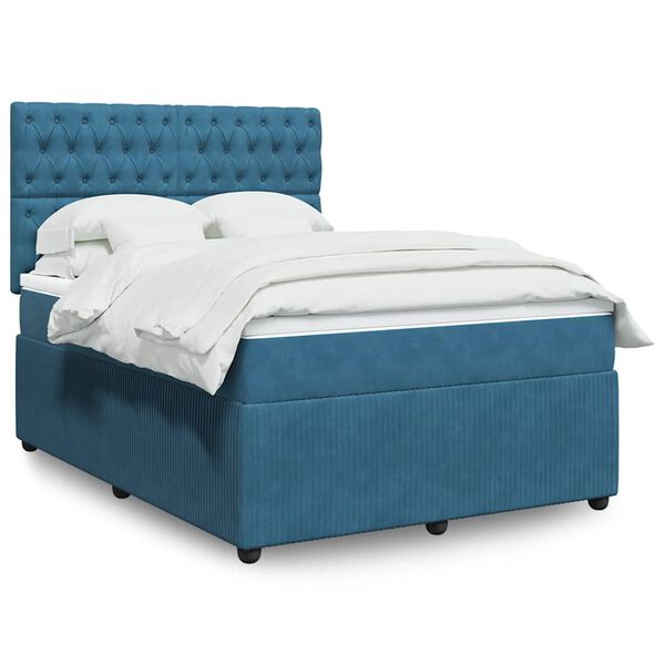vidaXL Κρεβάτι Boxspring με Στρώμα Μπλε 140x200 εκ. Βελούδινο