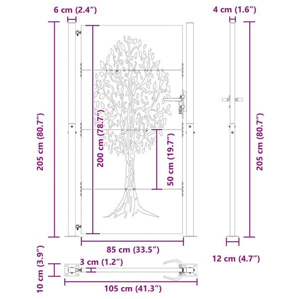vidaXL Πύλη Κήπου Άλλο Μαύρο 105 x 200 cm Ατσάλι με Επικάλυψη Πούδρας
