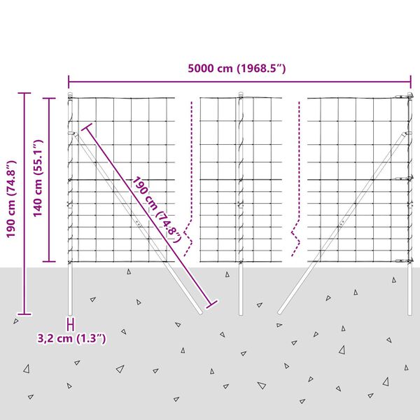 vidaXL Περίφραξη αγρού Ασημί 50 x 1.4 μ Γαλβανισμένος χάλυβας