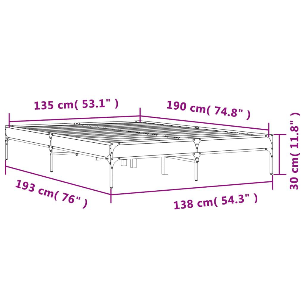 vidaXL Πλαίσιο Κρεβατιού Γκρι Sonoma 135x190 εκ. Επεξ. Ξύλο & Μέταλλο