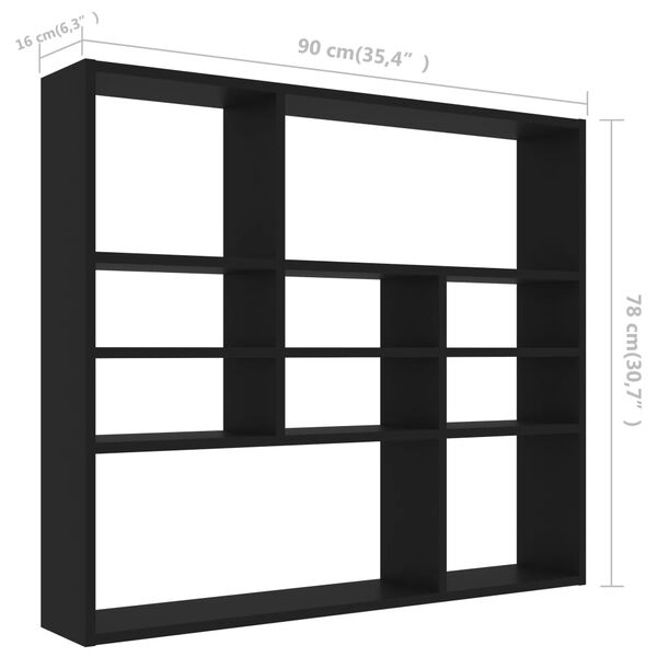 vidaXL Ραφιέρα Τοίχου Μαύρη 90 x 16 x 78 εκ. από Επεξεργασμένο Ξύλο