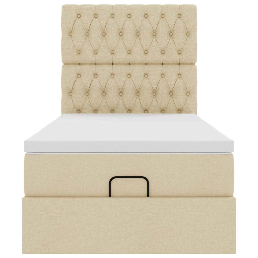 vidaXL Οθωμανικό κρεβάτι με στρώμα Cream 90x200cm ύφασμα