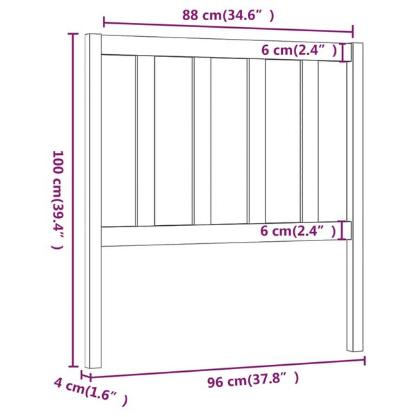 vidaXL Κεφαλάρι Κρεβατιού Μαύρο 96 x 4 x 100 εκ. από Μασίφ Ξύλο Πεύκου