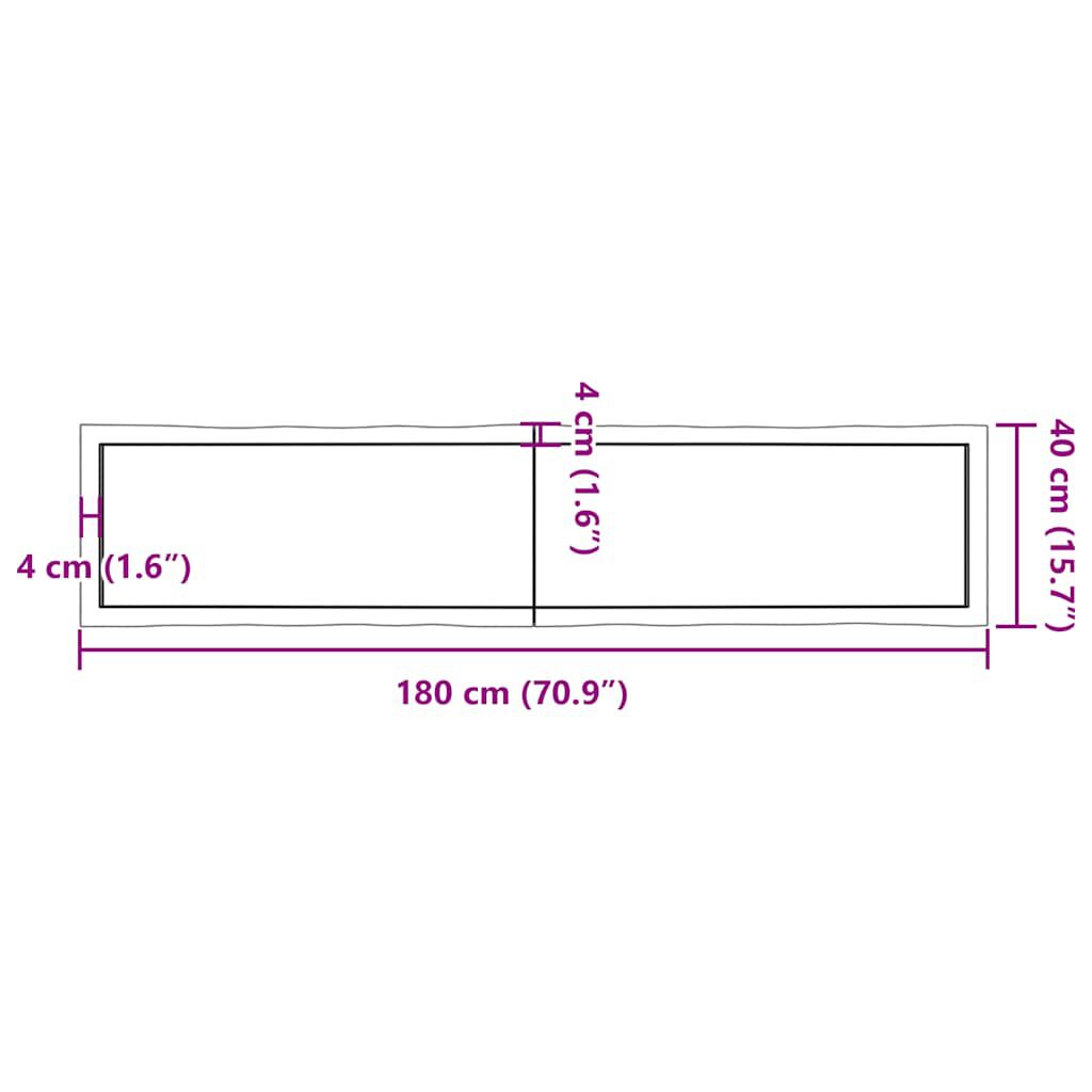 vidaXL Επιφ Τραπεζιού Αν Καφέ 180x40x(2-4)εκ.Ακατέργ. Μασίφ Ξύλο Δρυός