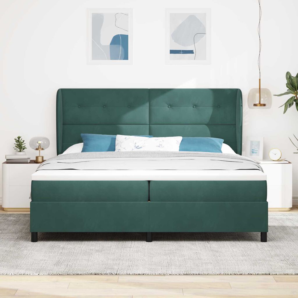 vidaXL Κρεβάτι Box Spring με Στρώμα Σκούρο Πράσινο 200x200 εκ Βελούδο