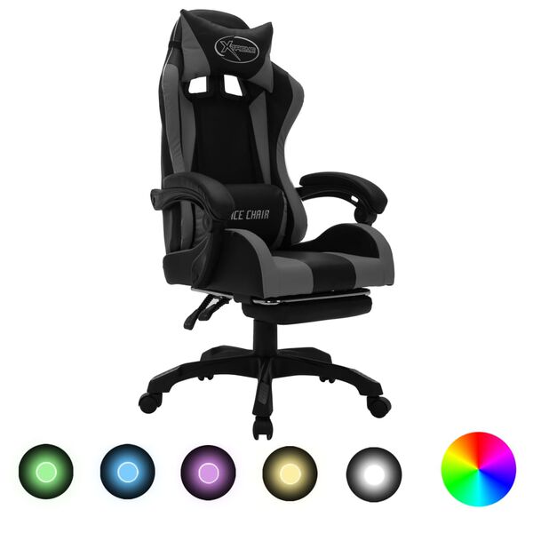 vidaXL Καρέκλα Racing με Φωτισμό RGB LED Γκρι/Μαύρο Συνθετικό Δέρμα