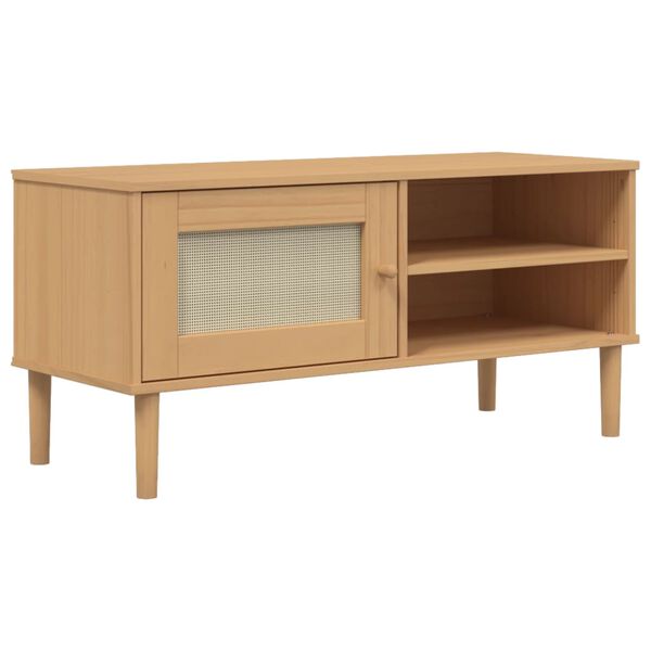 vidaXL Έπιπλο Τηλεόρασης SENJA Καφέ / Ρατάν 106x40x49 εκ. Μασίφ Πεύκο