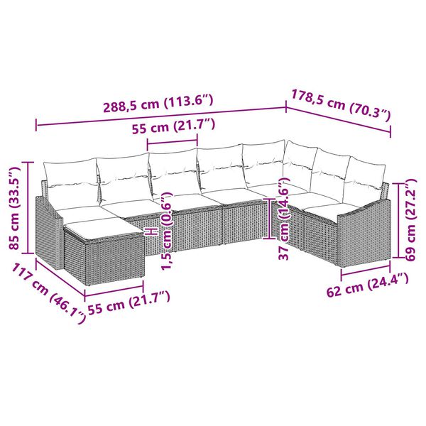 vidaXL Σετ Καναπέ Κήπου 8 pcs Μπεζ Πολυ ράταν