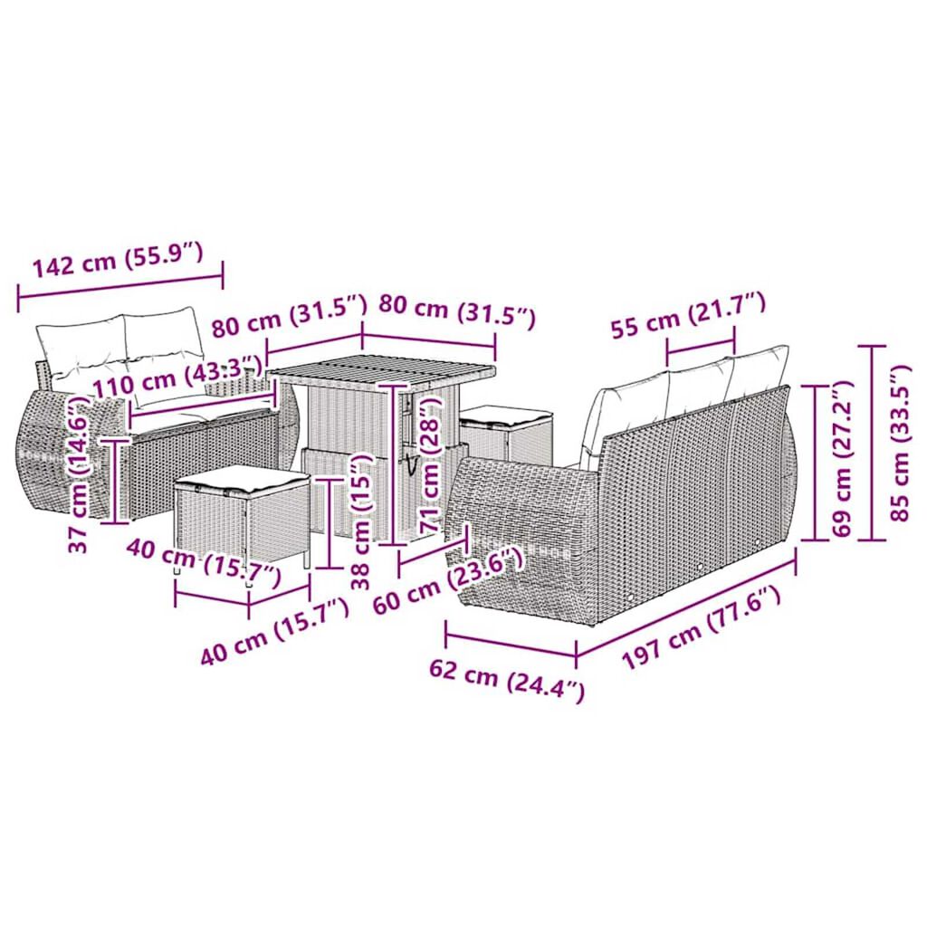 vidaXL Σετ Καναπέ Κήπου 8 pcs Γκρι συνθετικό ρατάν