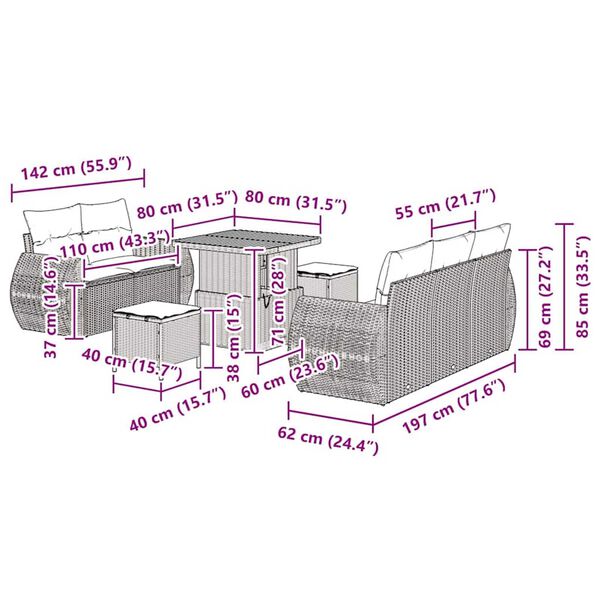 vidaXL Σετ Καναπέ Κήπου 8 pcs Γκρι συνθετικό ρατάν